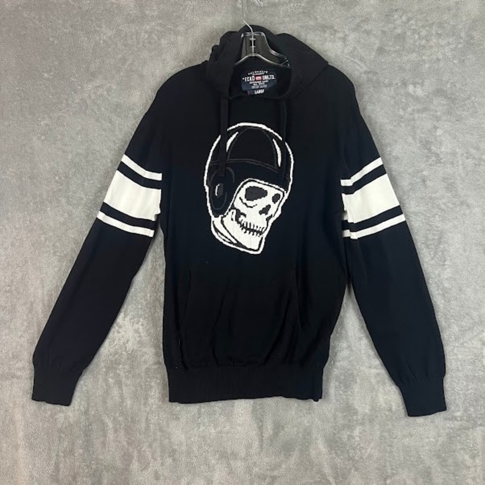 Echo Unltd Hoodie Sweater Mens L Skull Graphic Grunge Skater Alternative